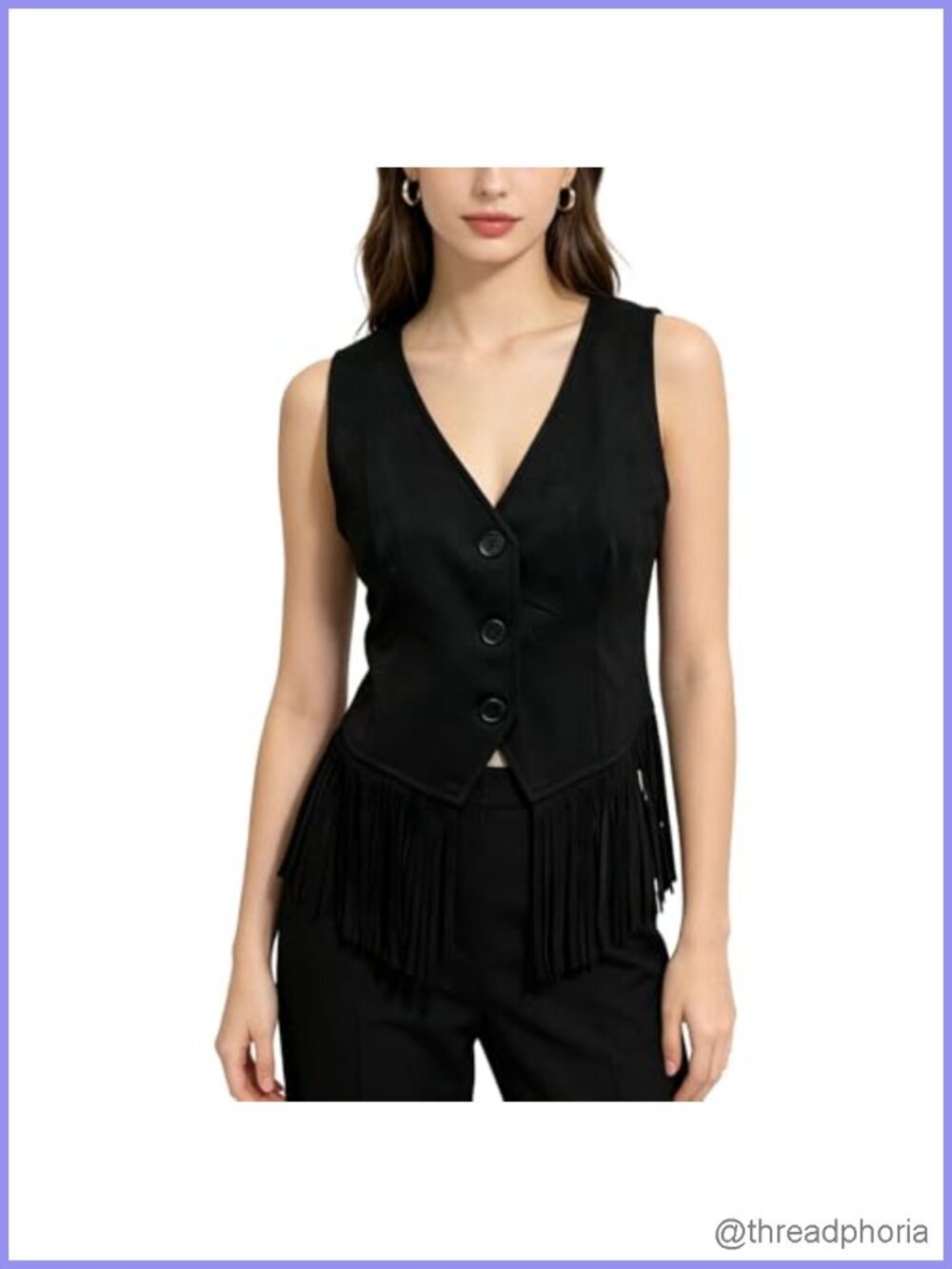 Retro Faux Suede Fringe Vest Sleeveless V-Neck Button Women's Western Cowgirl